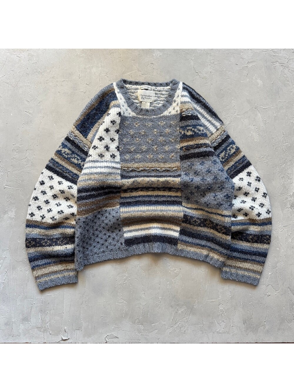Vintage 1990s Christopher & Banks Hand Embroidered Patchwork Cropped Sweater M